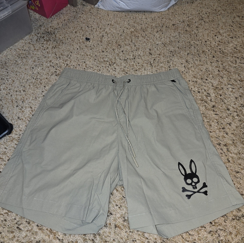 Men's Khaki Swim Shorts with Skull Bunny Logo